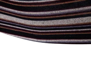 Detailed view of men's striped knit t-shirt fabric featuring stylish multi-color horizontal lines.