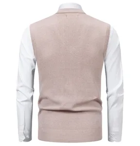 Men casual knitted sweater vest pullover back view stylish comfortable fall winter fashion apparel
