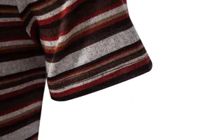 Men summer striped short sleeve t-shirt detail view, casual knitwear fashion apparel.
