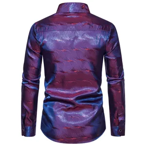 Camisa hombre manga larga jacquard metálico morado azul estilo club casual parte superior