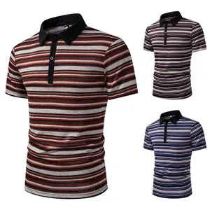 Men summer short sleeve striped polo shirt casual lapel design breathable comfortable top