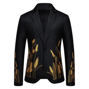 Giacca da uomo nera elegante con stampa di grano dorato raffinato blazer casual alla moda
