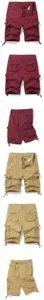 Detailed views of men's casual cargo shorts in multiple colors featuring multi-pocket design.