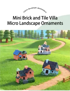 Detailed miniature resin brick villa house models for micro landscape garden DIY decor
