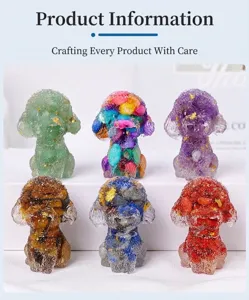 Handcrafted teddy dog figurines with natural crystal crushed stone and gold leaf