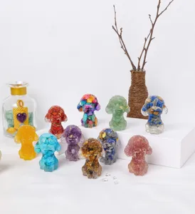 Detailed macro view of colorful natural crystal resin poodle figurines for home decor