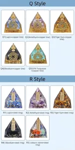 Multiple crystal orgone pyramid designs with natural stones and metal energy coils