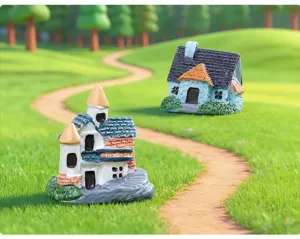 Detailed micro landscape miniature house and castle models for DIY garden decoration.
