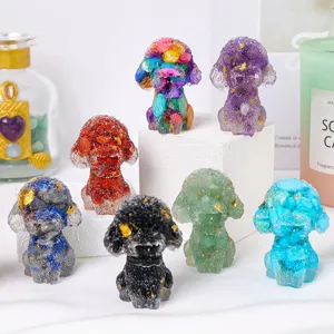 Colorful handmade crystal gravel resin poodle figurines with gold foil for desktop decor