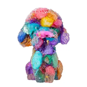 Vibrant multicolored crystal crushed stone resin Teddy dog figurine for home decor