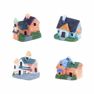 Four different colorful miniature cottage figurines for micro landscape and succulent DIY
