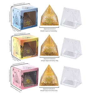 Set of three resin crystal pyramids in 5cm, 6cm, and 8cm with matching gift boxes