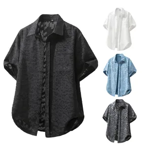 Camicia uomo manica corta casual retro texturizzata spiaggia top estivo alla moda