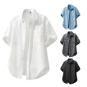 Camicia da spiaggia vintage a maniche corte da uomo con risvolto e texture model