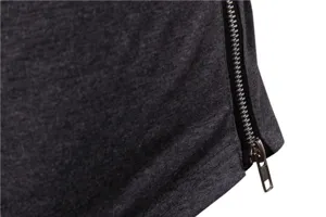 Men dark grey long sleeve apparel detail featuring stylish side zipper design and stretch fabric.