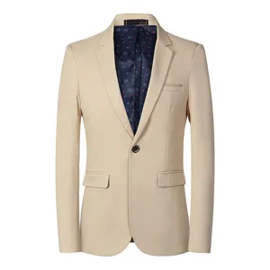 Khaki casual blazer detail, slim fit men suit jacket with stylish patterned inner lining.
