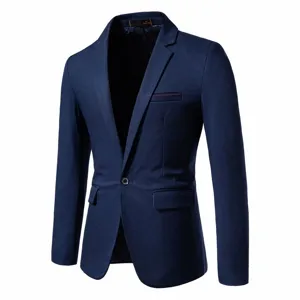 Men's casual slim fit blazer solid color single button suit jacket stylish outer wear.