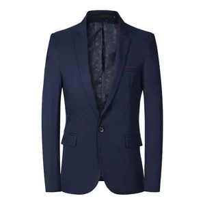 Men's slim fit casual suit jacket dark blue single button stylish outerwear coat