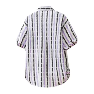 Heren casual zomer korte mouw gebreide gestreepte hemd, ademende strand mode topkleding.