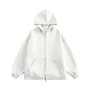 Men's American Vintage Zip Up Hoodie Oversized Loose Casual Solid Color Hooded Sweatshirt Cotton Blend Cardigan Jacket