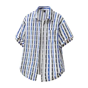 Heren gebreid gestreept shirt met korte mouwen zomer strand casual mode top fit