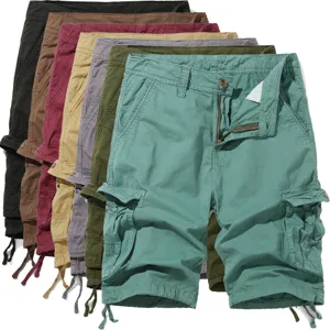 Men's Cotton Cargo Shorts Loose Fit Multi-Pocket Drawstring Summer Casual Five-Point Bottom Pants For Outdoor Men
