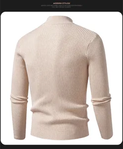 Heren herfst winter slim fit opstaande kraag gebreide trui lange mouw effen casual top