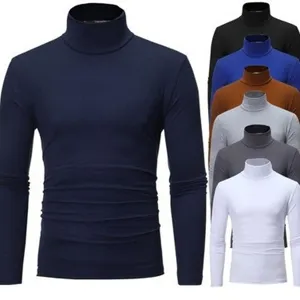 Men's Slim Fit Turtle Neck Long Sleeve T-Shirt Solid Color Polyester Casual Base Layer Top For Fall Winter