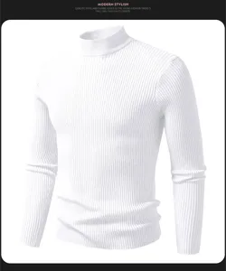 Heren witte coltrui geribde gebreide slim fit lange mouw thermische wintertrui pullover