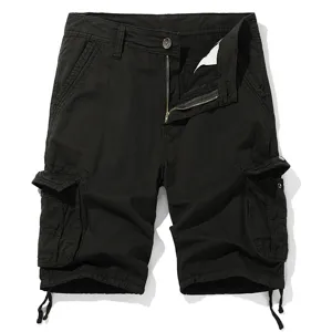 Men's black cargo shorts casual multi-pocket summer outdoor sportswear five-point shorts