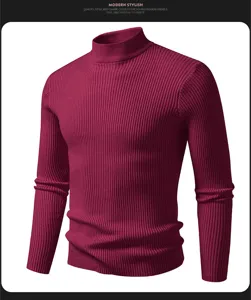 Heren slim fit opstaande kraag geribbelde trui herfst winter effen kleur thermische top