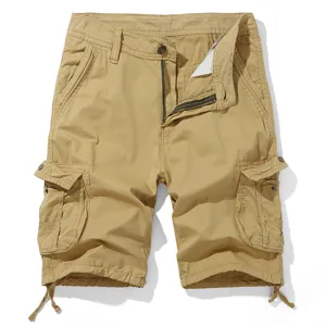 Mens summer cargo shorts loose fit casual multi-pocket khaki five-point trousers view