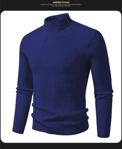 Detail heren colsjaal ribgebreide trui, slanke pasvorm herfst winter thermische pullover.