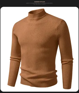 Heren slim fit coltrui geribbelde trui, herfst en winter thermische basislaag top.