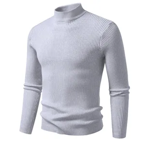 Heren geribbelde coltrui slim fit lange mouw thermische gebreide top grijs maat m