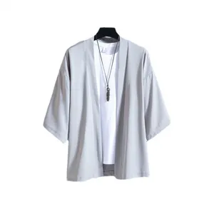 Men summer sun protection clothing casual loose ice silk chinese style cloak cardigan top