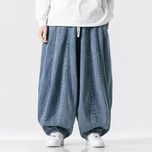 Men's loose wide leg denim pants Japanese style casual baggy trousers streetwear