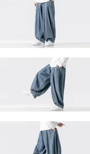 Mens loose denim wide leg pants casual streetwear harlan jeans spring summer streetwear