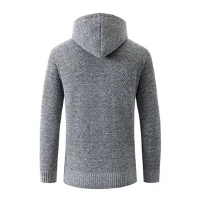 Maglione con cappuccio lavorato a maglia grigio uomo vista posteriore inverno caldo