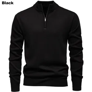 Men's solid color half-zip stand collar slim fit knit sweater casual autumn top clothing