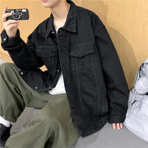 Veste en jean noire pour hommes décontractée ample vintage streetwear manteau élégant
