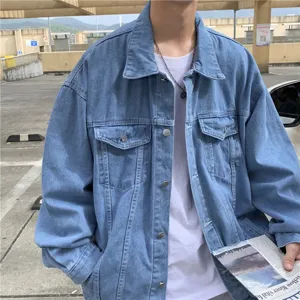 Veste en jean ample pour homme rétro casual streetwear manches longues manteau bleu