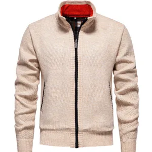 Men's Knitted Zip Cardigan Thermal Thick Stand Collar Outerwear Autumn Winter