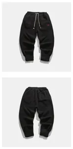 Pantalon de survêtement ample en polaire d'agneau épaisse d'hiver pour homme, broderie rétro.