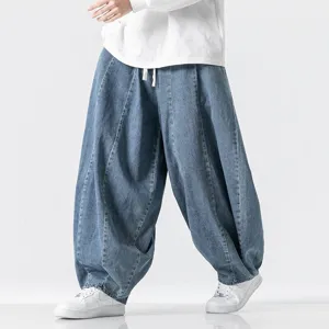 Men Japanese Style Loose Harem Jeans American Streetwear Wide Leg Denim Pants Oversized Washed Casual Cotton Long Trousers