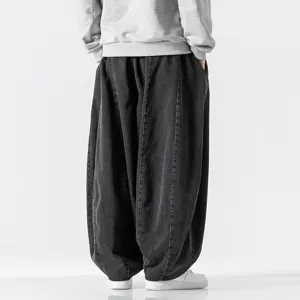 Men's loose baggy denim harem pants casual wide leg streetwear trousers spring summer