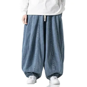 Men's Loose Baggy Denim Harem Pants Casual Wide Leg Trousers Spring Streetwear Style