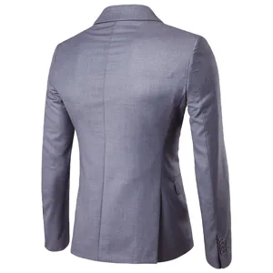 Men's solid color casual business suit jacket back view single button grey blazer coat