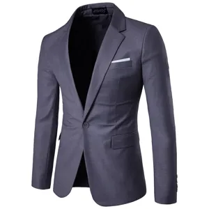 Men business casual suit jacket solid color single button blazer stylish formal outerwear for men