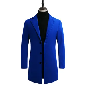 Manteau long slim en mélange de laine unie pour homme veste d'automne et d'hiver